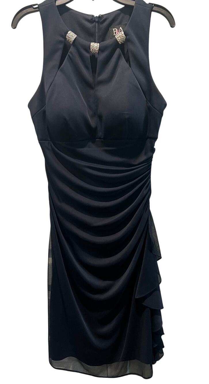 Betsy and Adam Navy Blue Cocktail Dress with Rhinestones Size 6